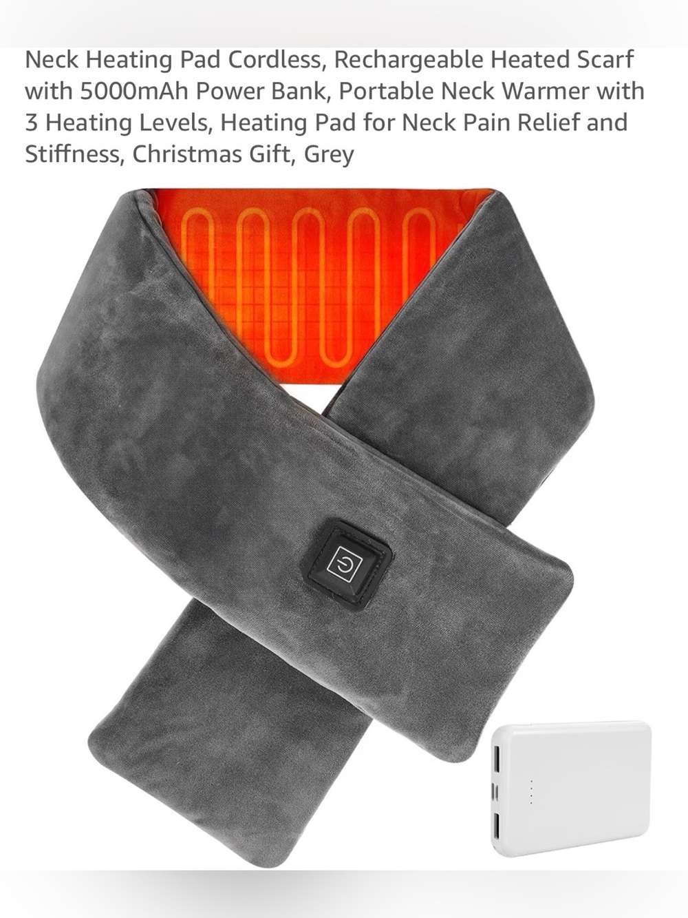 Cordless Rechargeable Heated Neck Scarf - Gray